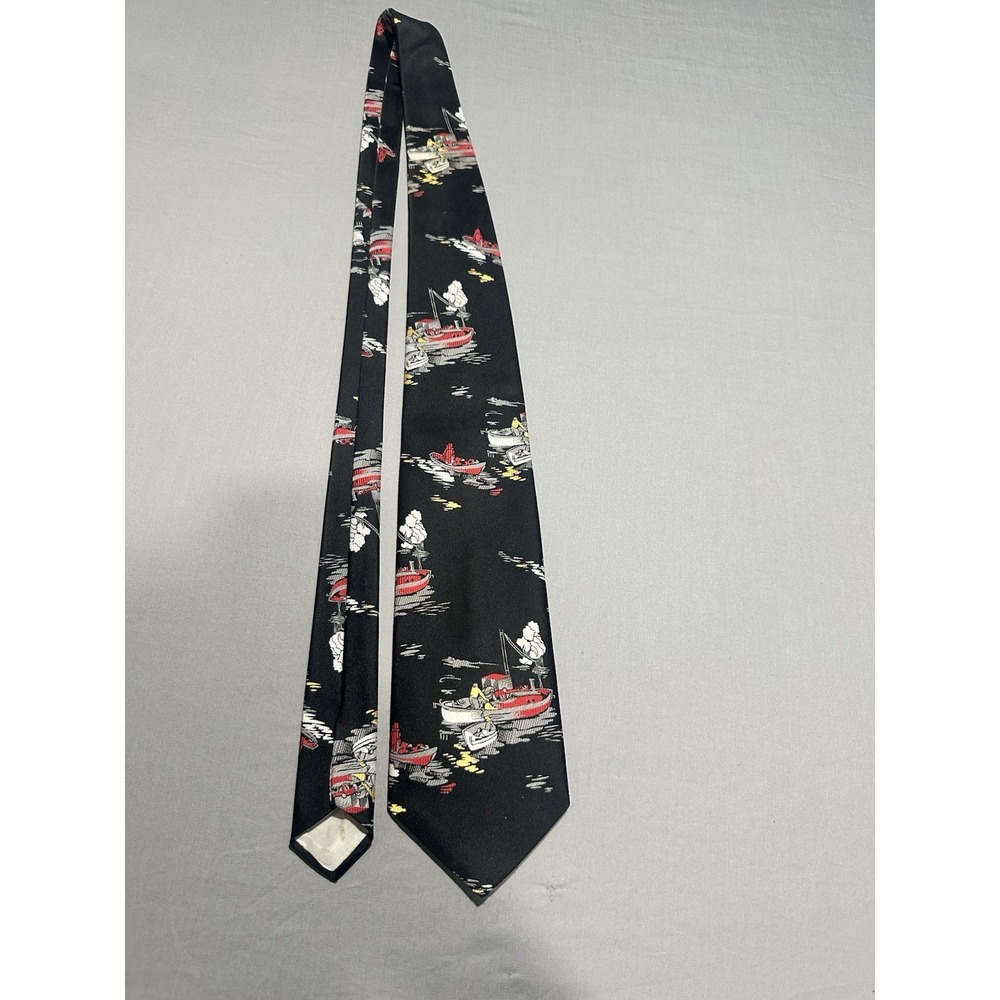 VTG‎ San Remo Black Fishing Boat Novelty Neck Tie